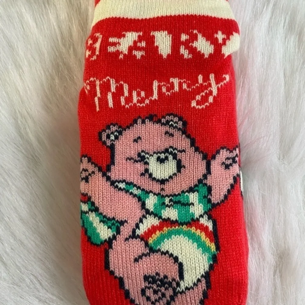 Care Bears Slipper Socks Womens Shoe Size 4-10 Fuzzy Cheer Bear Red Pull‎ On